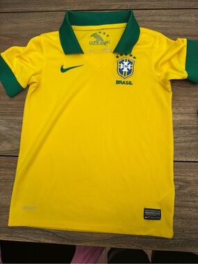 Nike Kids Yellow Soccer Jersey with Green Trim